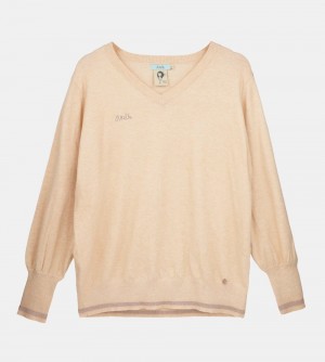Svetre Anekke Beige Shoen V-neck Sweater Damske | 5967810-IP