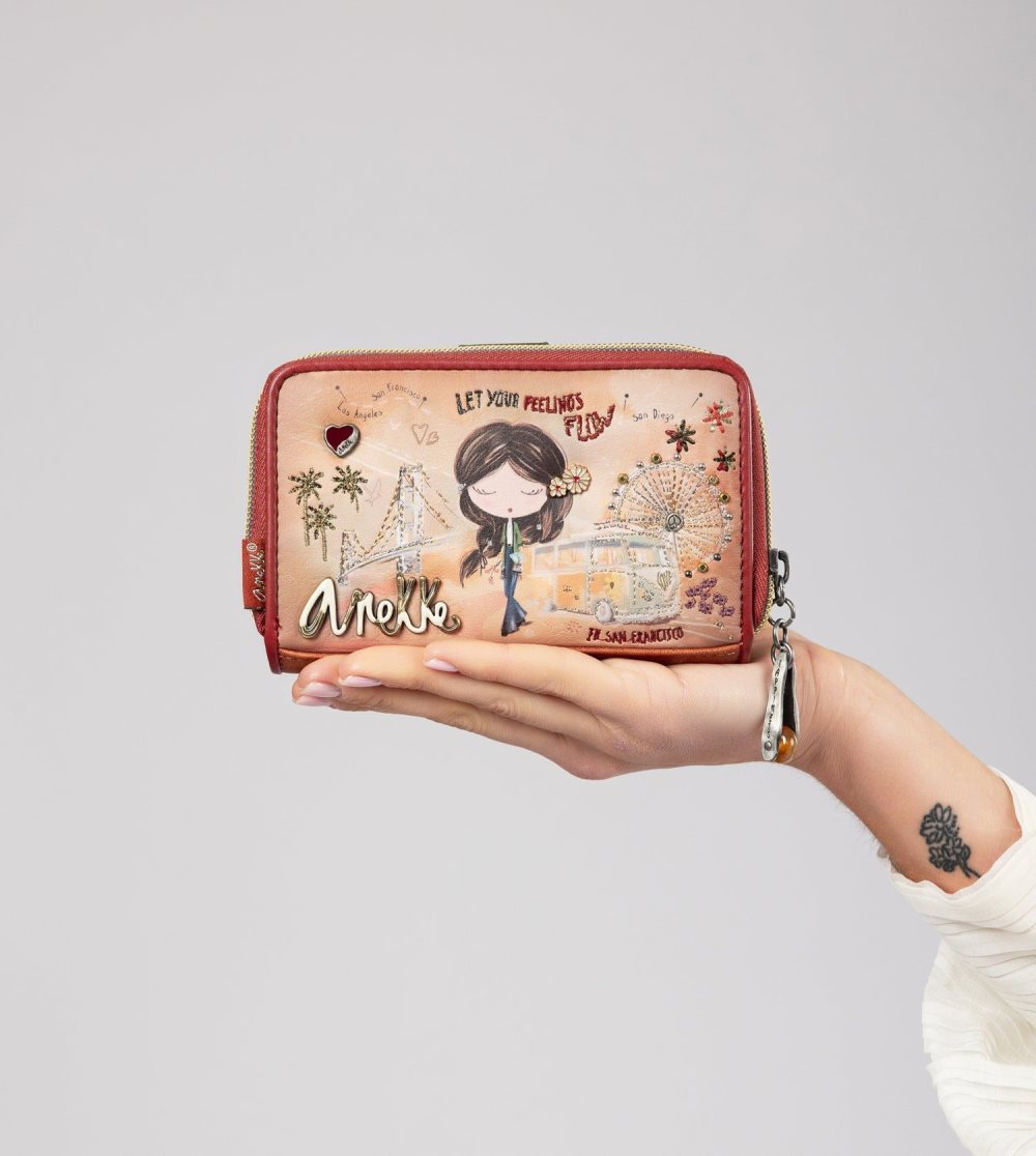 Penazenky Anekke Peace & Love Camel Medium Rfid Wallet Damske | 4658021-DG