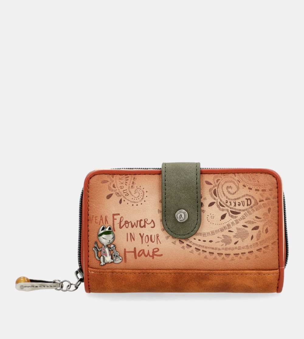 Penazenky Anekke Peace & Love Camel Medium Rfid Wallet Damske | 4658021-DG