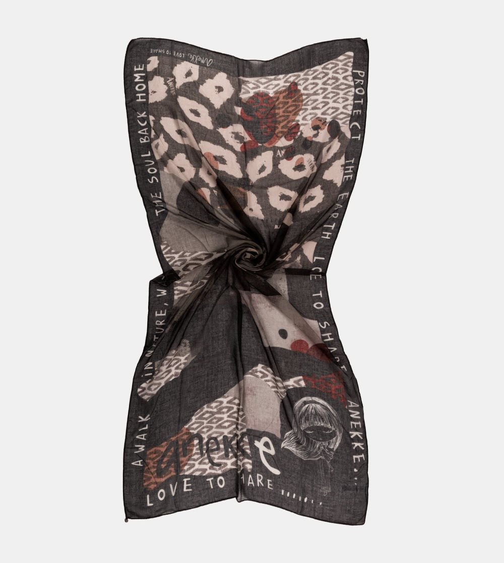 Sal Anekke Amazonia Black Printed Scarf Damske | 9647132-PN
