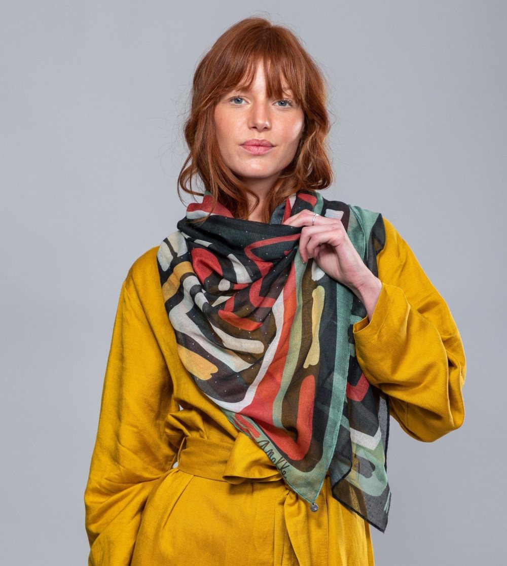 Sal Anekke Kene Black Printed Scarf Damske | 9214386-DR