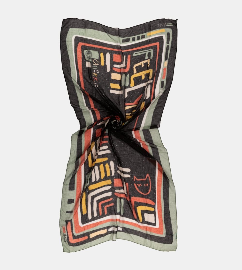 Sal Anekke Kene Black Printed Scarf Damske | 9214386-DR