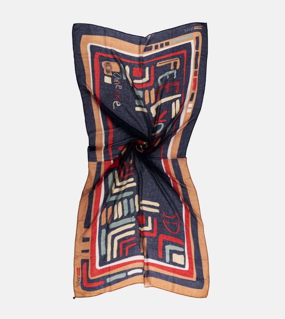 Sal Anekke Kene Navy Blue Printed Scarf Damske | 7853162-DY