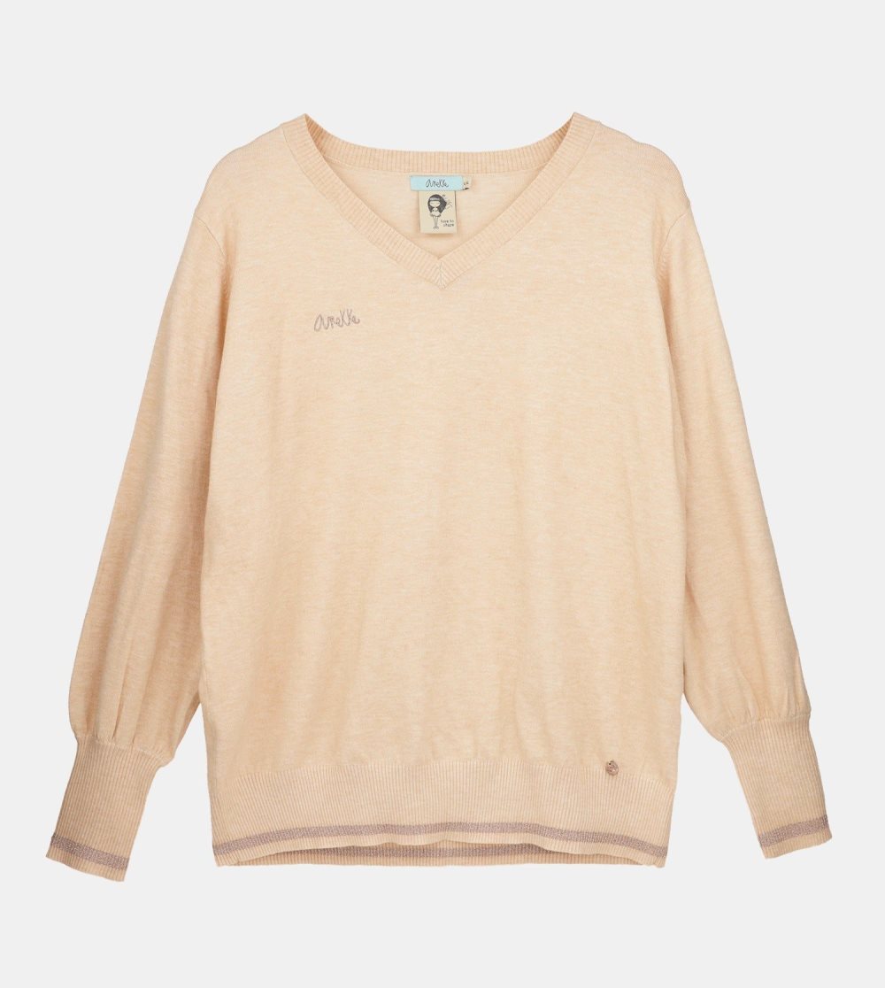 Svetre Anekke Beige Shoen V-neck Sweater Damske | 5967810-IP