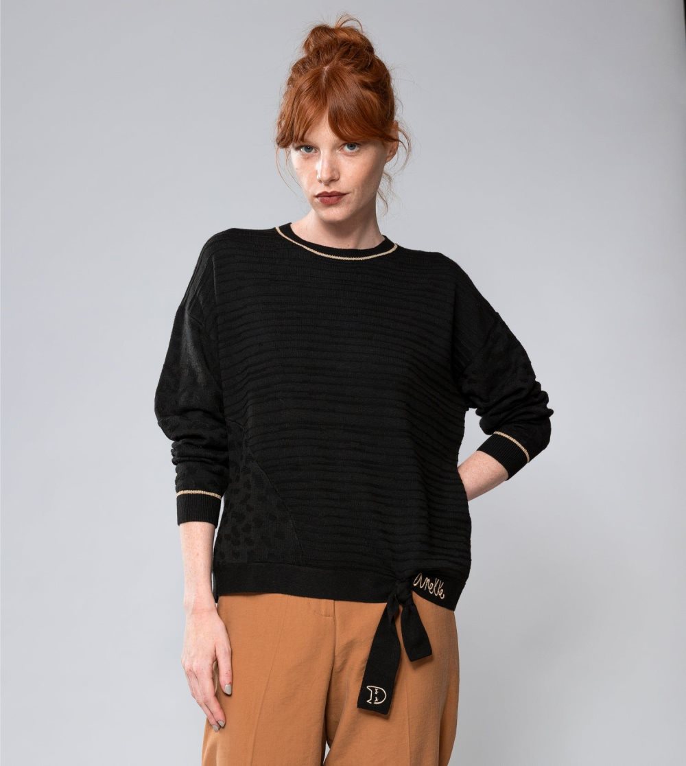 Svetre Anekke Black Shoen Crew Neck Sweater Damske | 0268594-BX