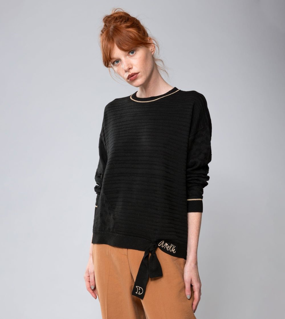 Svetre Anekke Black Shoen Crew Neck Sweater Damske | 0268594-BX