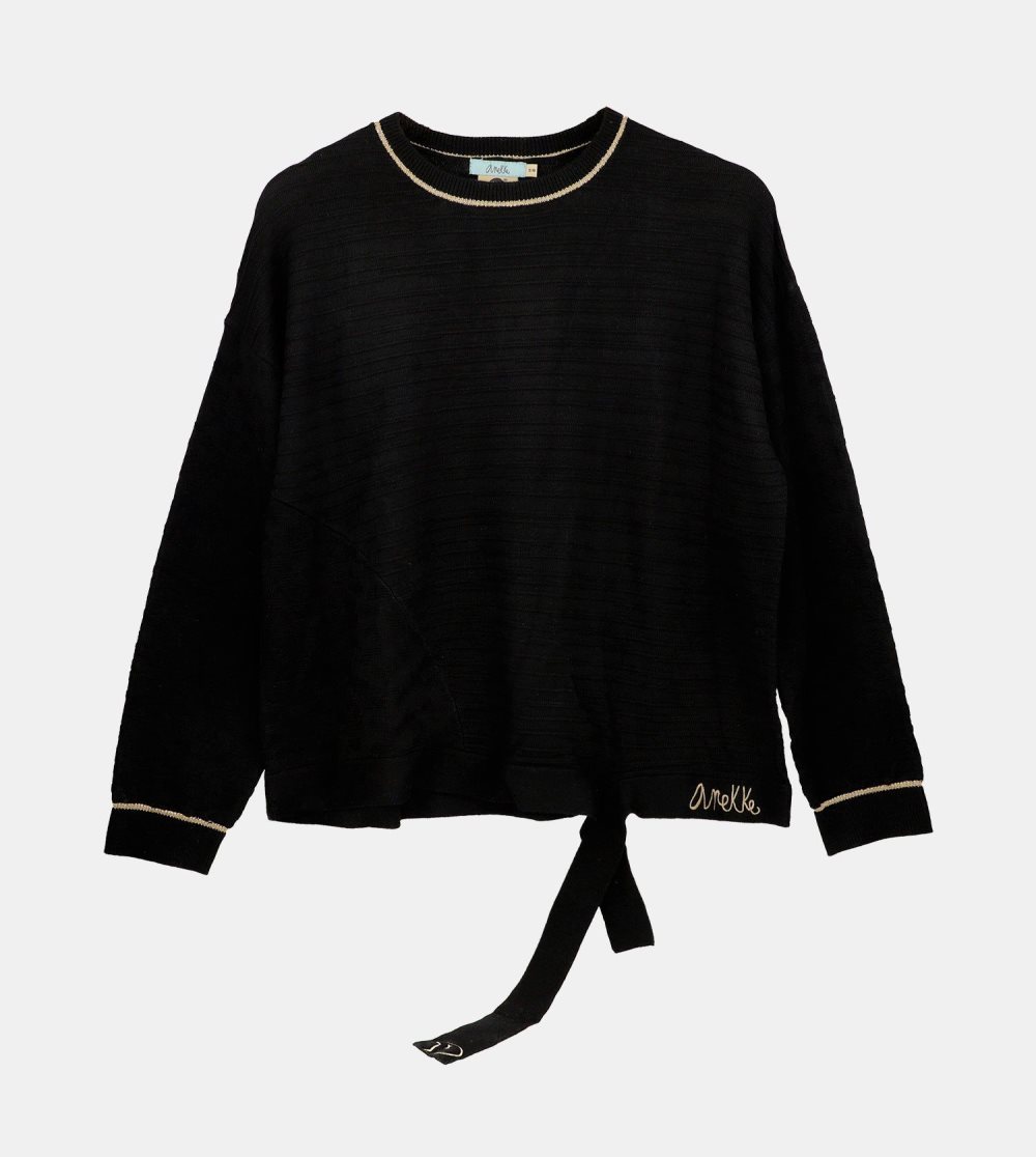Svetre Anekke Black Shoen Crew Neck Sweater Damske | 0268594-BX