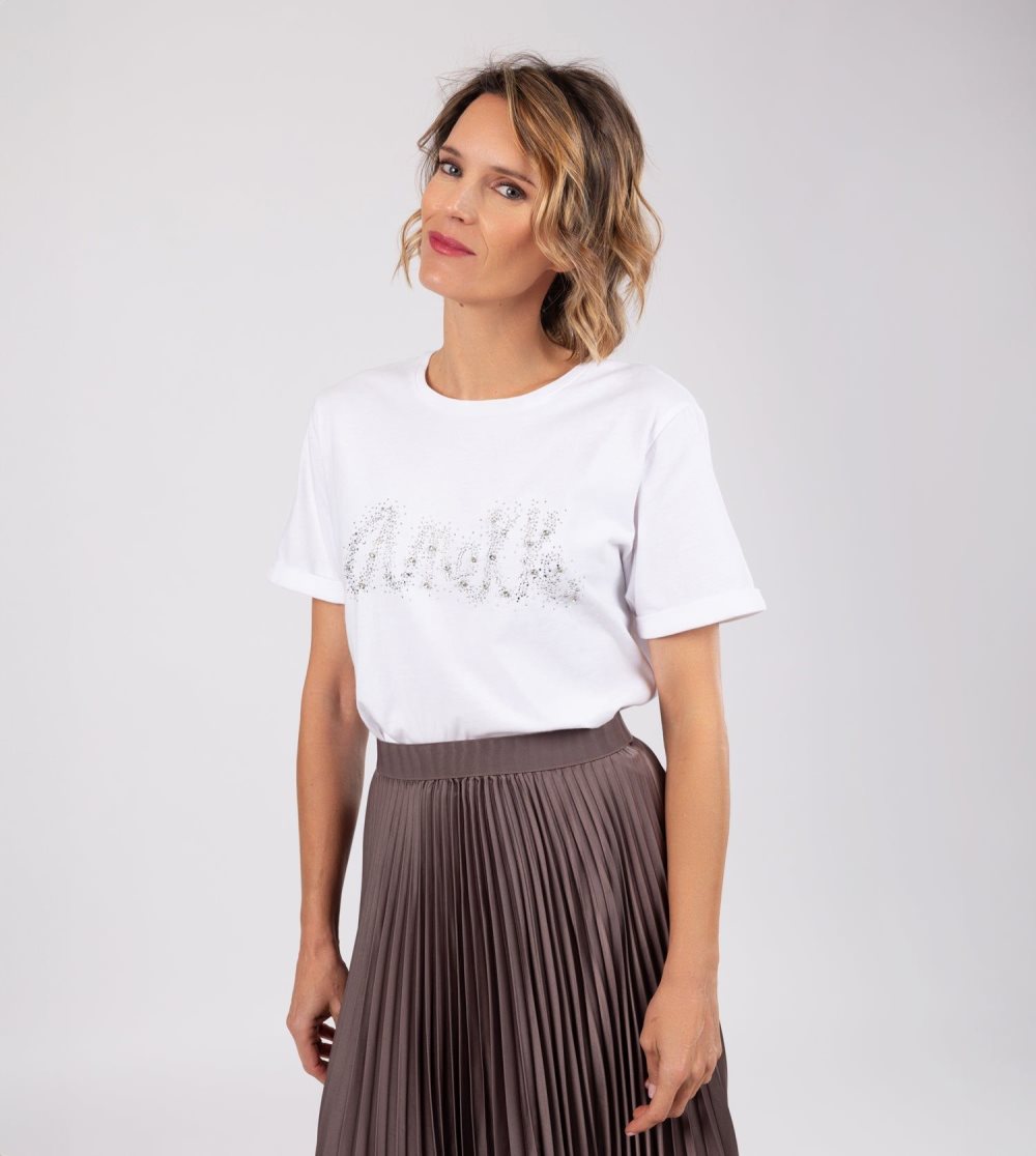 Tricko Anekke Glitter White T-shirt Damske | 9736152-YC
