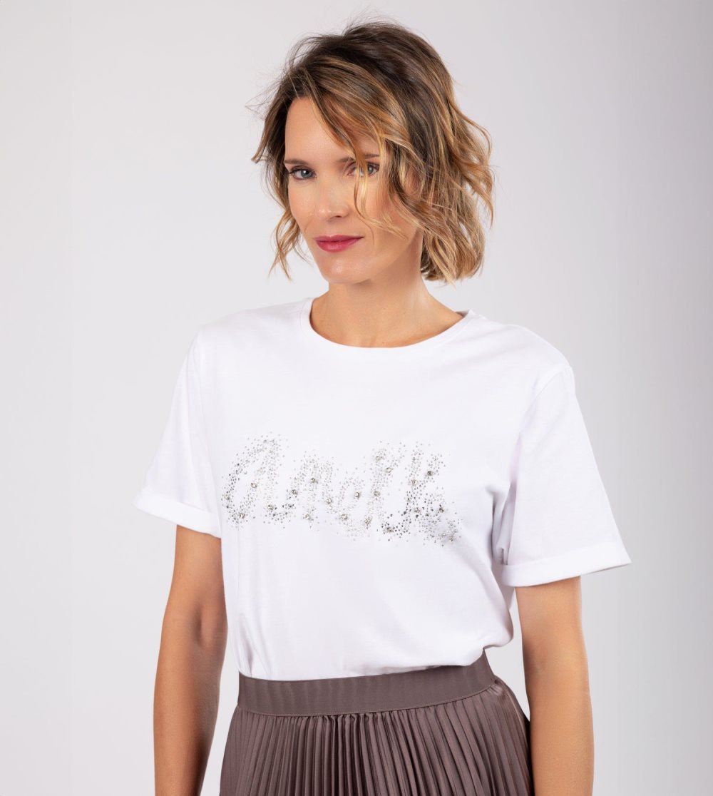 Tricko Anekke Glitter White T-shirt Damske | 9736152-YC