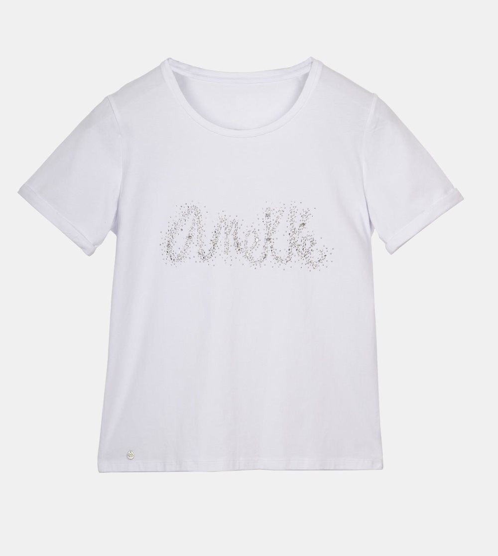 Tricko Anekke Glitter White T-shirt Damske | 9736152-YC